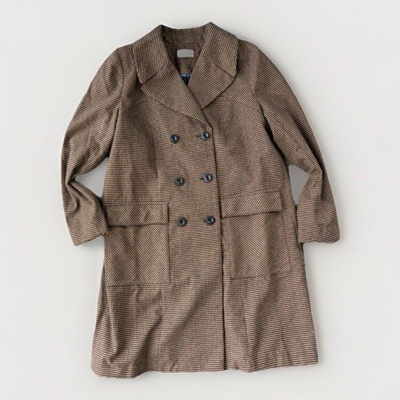 Maeve Anthropologie Plaid Double Breasted Peacoat Size L Oversized Lined - Picture 1 of 6